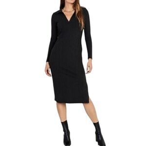 OLD NAVY POLO STYLE RIBBED BLACK MIDI DRESS SZ.S EUC.